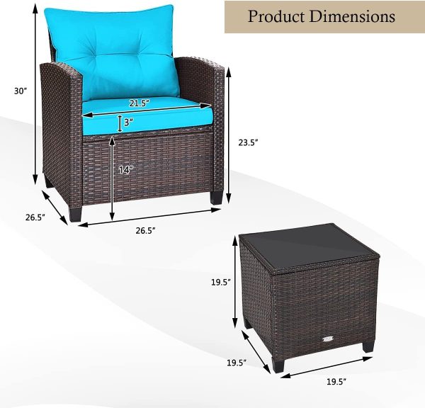 KOTEK 3 Piece Patio Furniture Set, Outdoor Conversation Set ... - Image 6