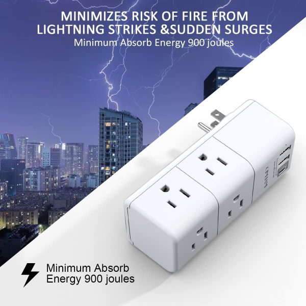 Surge Protector USB Outlet Extender - QINLIANF 3-Sided Multi... - Image 3