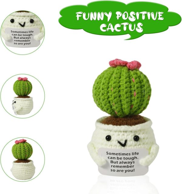Crochet Positive Cactus, Handmade Knitted Cactus Emotional P... - Image 3