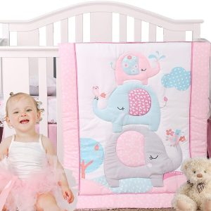 Pink Elephant Baby Crib Bedding Set 3 Pieces Baby Nursery Be...