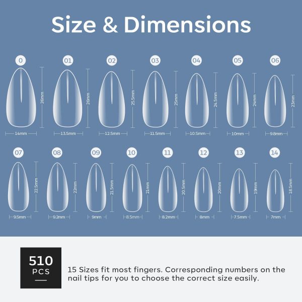 Modelones Medium Almond Nail Tips 500Pcs Clear False Acrylic... - Image 7