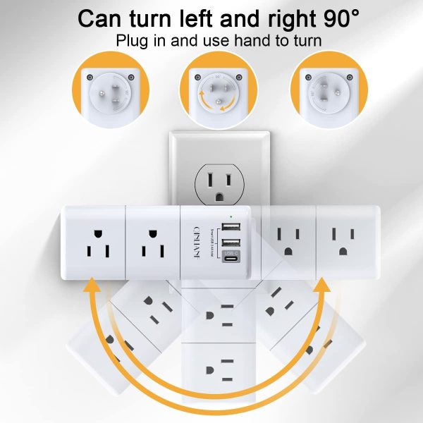 Surge Protector USB Outlet Extender - QINLIANF 3-Sided Multi... - Image 4