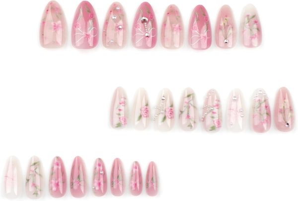 KQueenest Blossom Press on Nails Short Medium Almond Fake Na... - Image 4