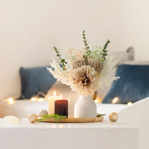 Mkono Small Artificial Flowers in Ceramic Vase 13.5" Centerp... - Image 2