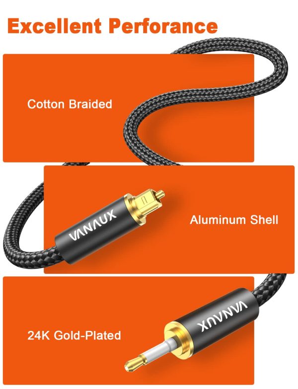 VANAUX Toslink to Mini Toslink Optical Audio Cable 24K Gold-... - Image 4