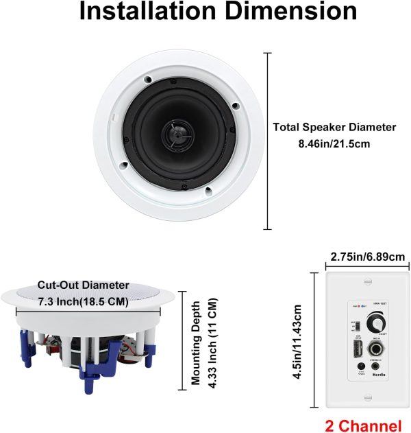 Herdio Home Audio Package Wall Mount Amplifier Receiver Syst... - Image 3