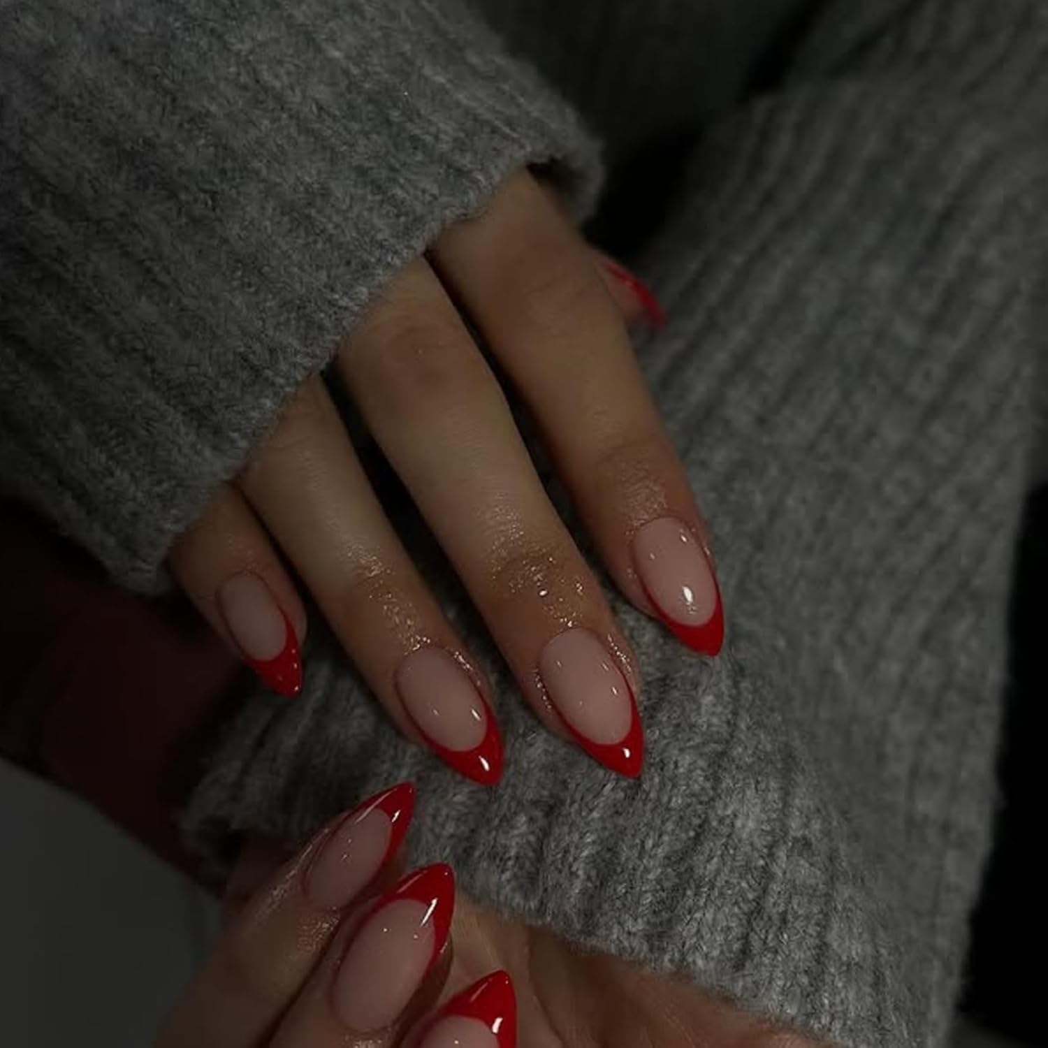 30 PCS Red French Tip Press On Nails Short Almond,Medium Fak…