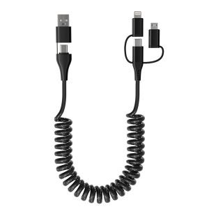 Coiled Multi Charging Cable - USB C Lightning Micro USB Cabl...