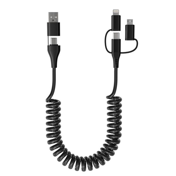 Coiled Multi Charging Cable - USB C Lightning Micro USB Cabl...