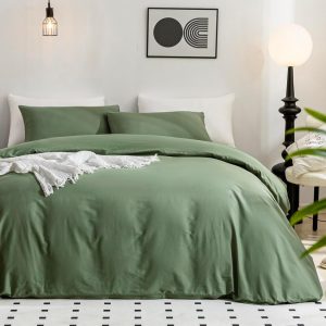 JELLYMONI Green Duvet Cover Queen Size - 100% Washed Cotton ...