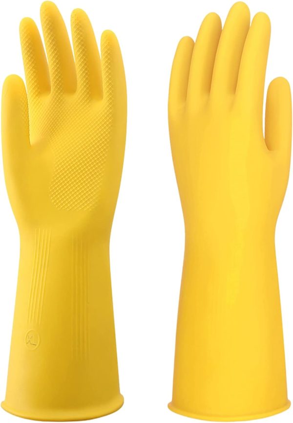Rubber Gloves, 3 Pairs Cleaning Reusable Dishwashing Gloves,...