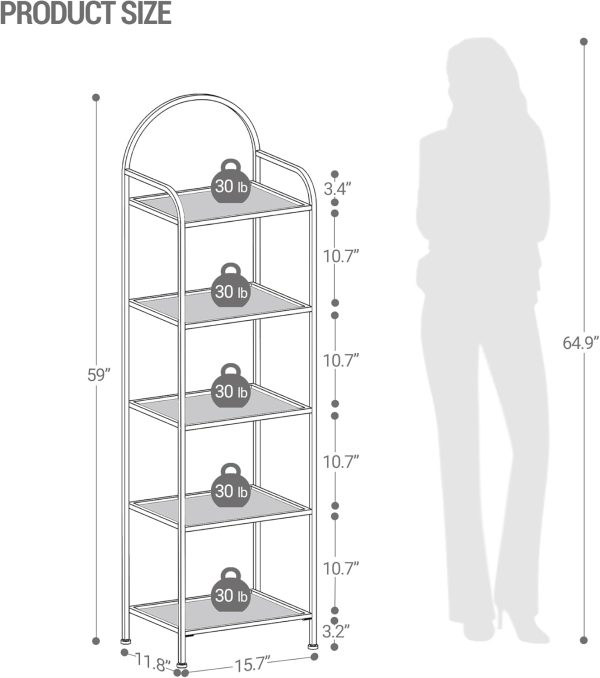 Hzuaneri 5 Tier Bookcase Bookshelf, Tempered Glass Bookshelv... - Image 2