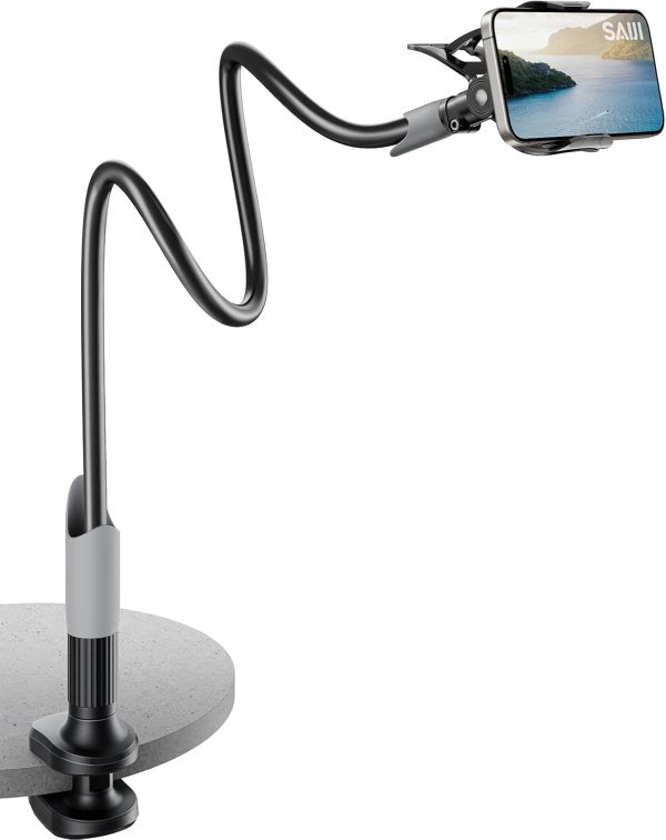 SAIJI Gooseneck Bed Phone Holder, Flexible Long Arm Phone Mo...