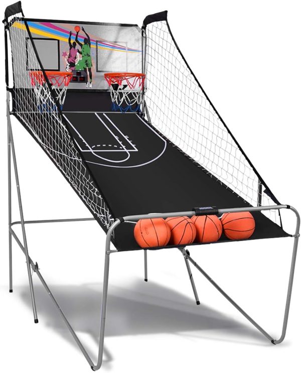 GYMAX Basketball Arcade Game for Home, Foldable Basketball G...
