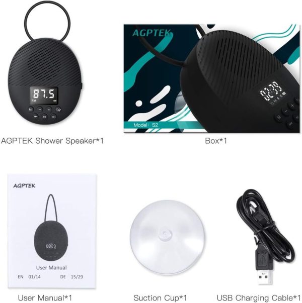 Portable Bluetooth 5.0 Shower Speaker with LED Screen, AGPTE... - Image 7