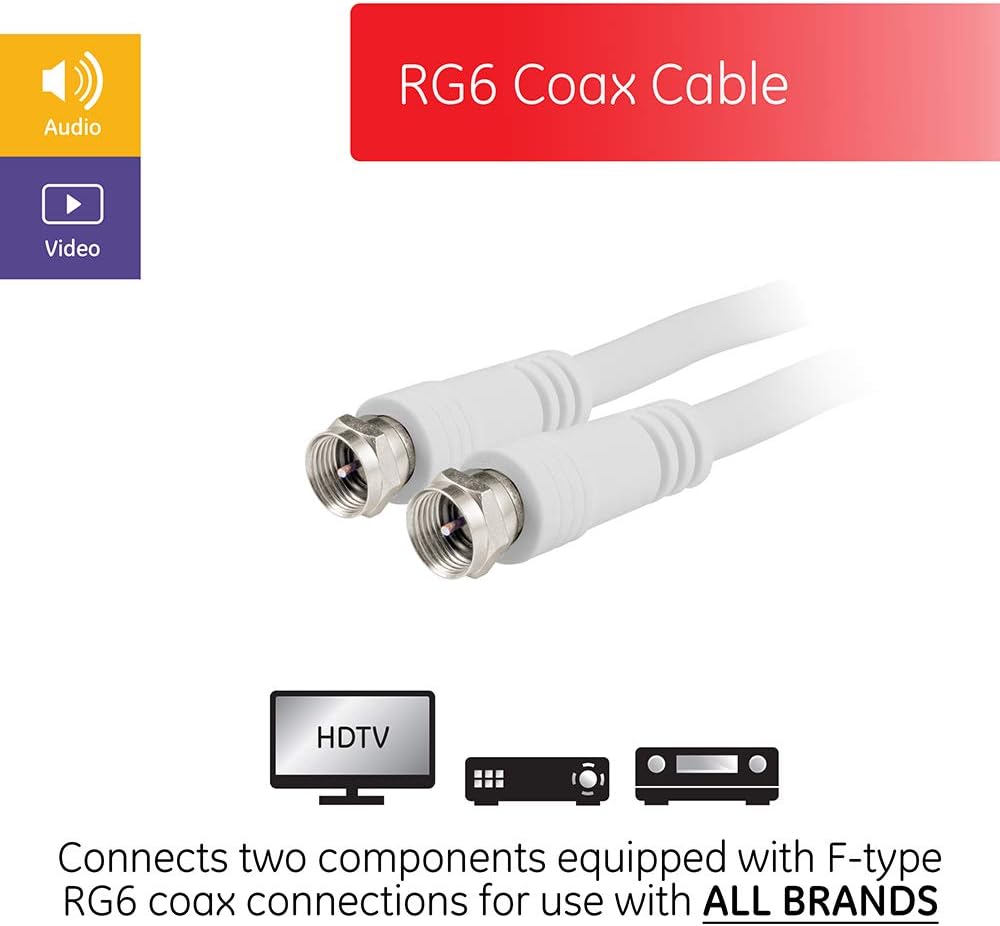 GE RG6 Coaxial Cable, 15 ft. F-Type Connectors, Double Shiel…