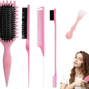 Syyflibb 5-Piece Pink Hair Brush Set for Women - Curly Hair,...