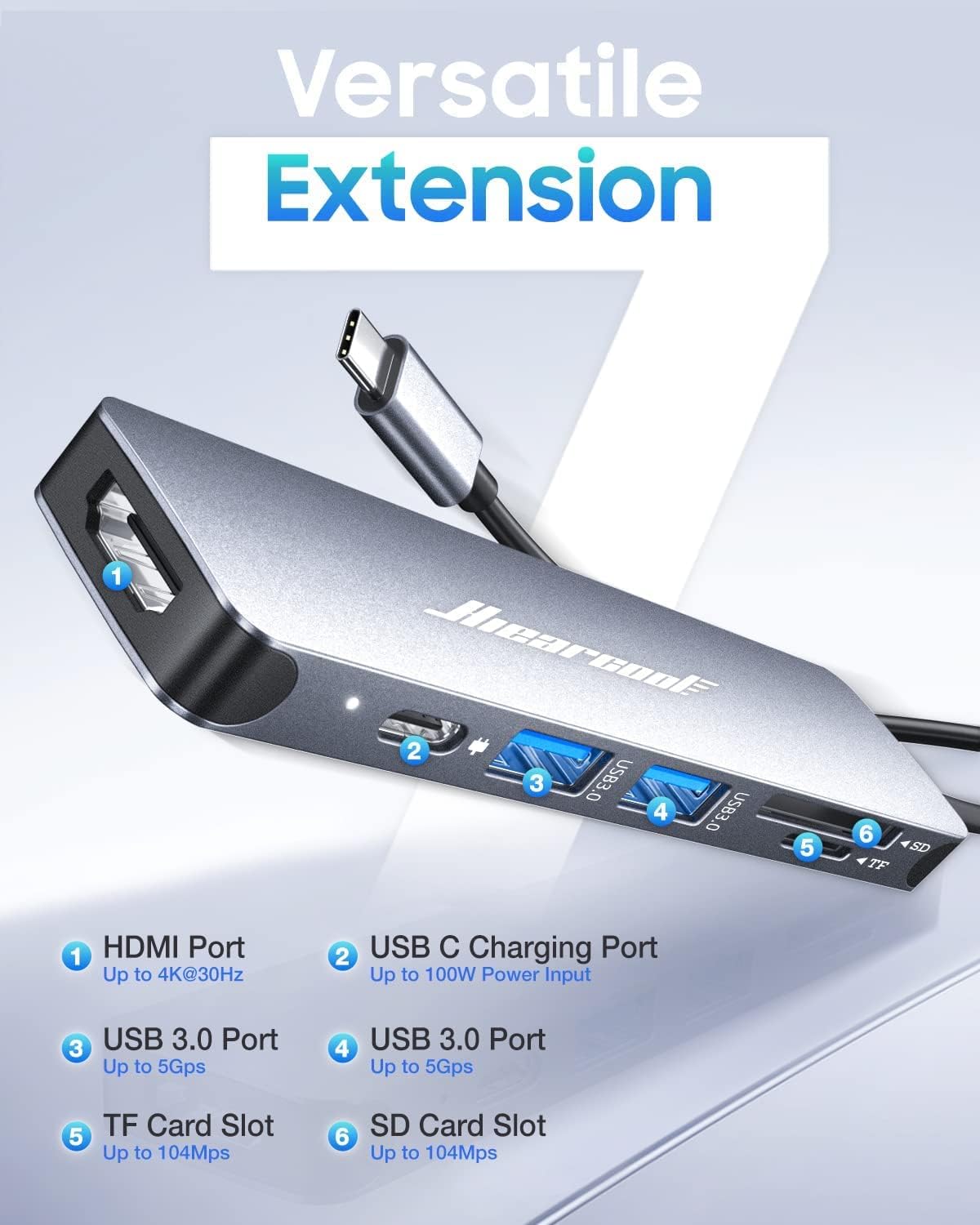 Hiearcool USB C Hub, USB-C Adapter Dongle for MacBook Pro, 7…