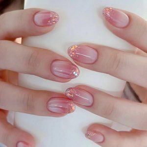 Cute Short Round Almond Press on Nails 24Pcs False Fake Nail...