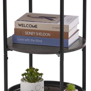 Dulcii Industrial Round End Table, 3 Tiers Round Side Table ...