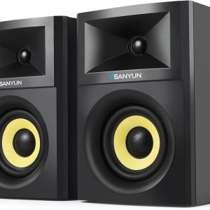 Sanyun SW205 80W 4” Powered Bookshelf Speakers with Wooden C...