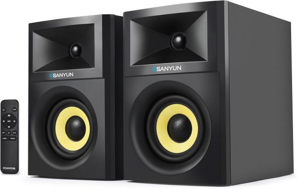 Sanyun SW205 80W 4” Powered Bookshelf Speakers with Wooden C...