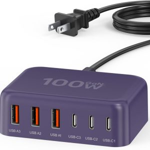 USB C Charger Block, 100W GaN 6 Port Type USB C Charging Sta...