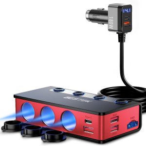 BESTEK 9 in 1 Car Charger Adapter,180W 3-Socket Cigarette Li...