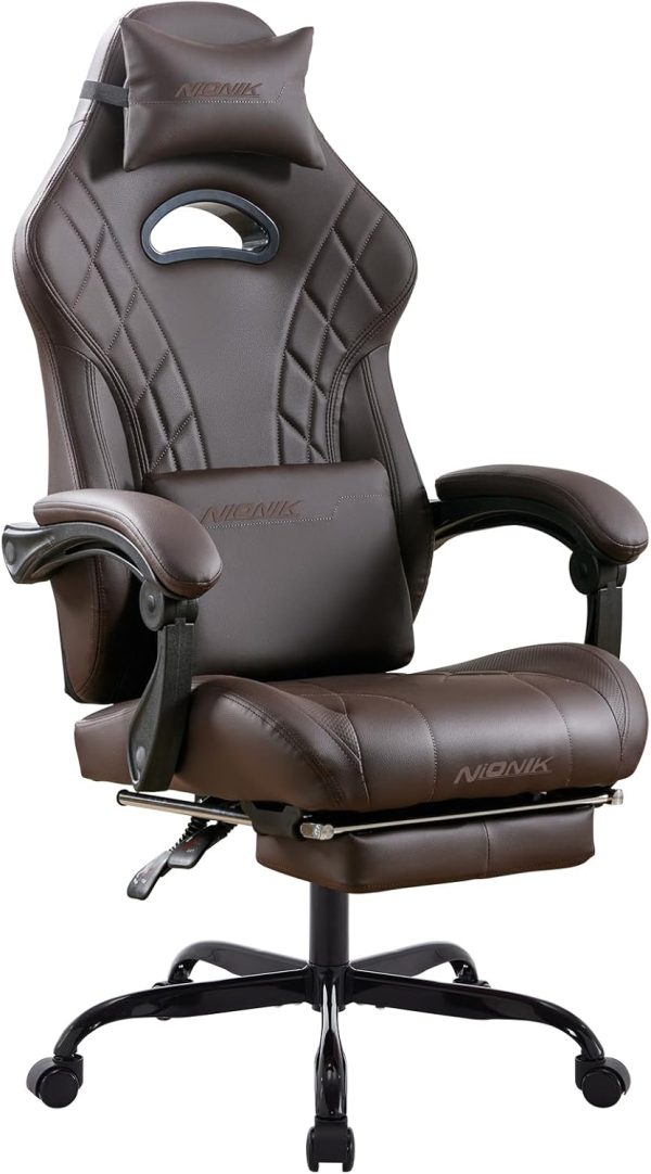 NIONIK Gaming Chair with Footrest and Massage Lumbar Support...