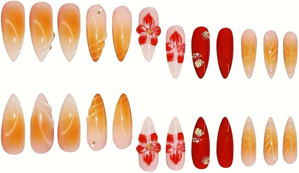 LYMCY Press on Nails, Leopard print flower water drop fake n…