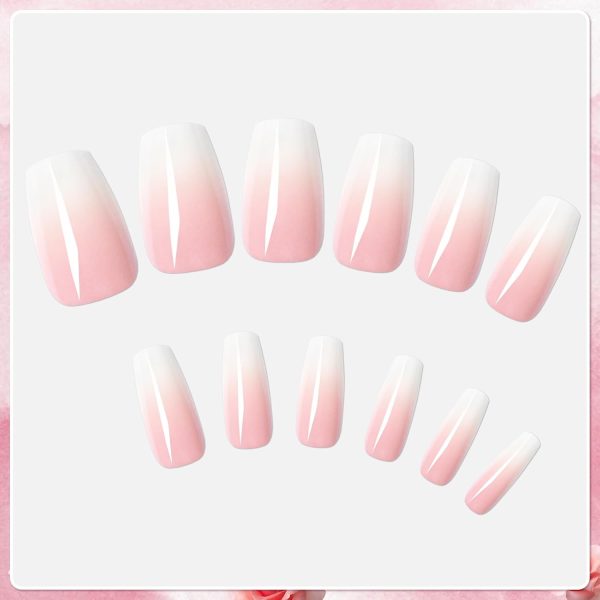 AddFavor 120pcs Ombre Press on Nails - Pink White Gradient F... - Image 5