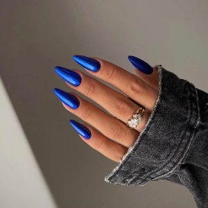 Royal Blue Chrome Press on Nails Medium Almond,KQueenest Mir...