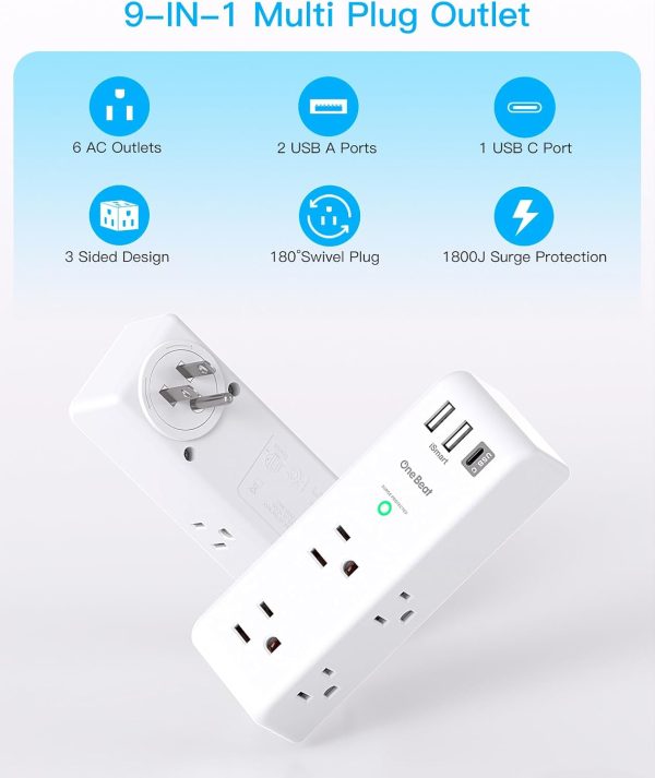 2 Pack Surge Protector Outlet Extender with Rotating Plug, 6... - Image 2