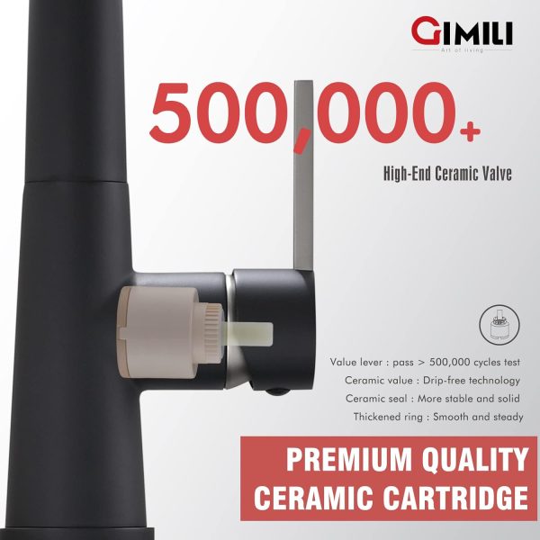 GIMILI Single Handle Pull Out Kitchen Faucet,Matte Black Kit... - Image 5