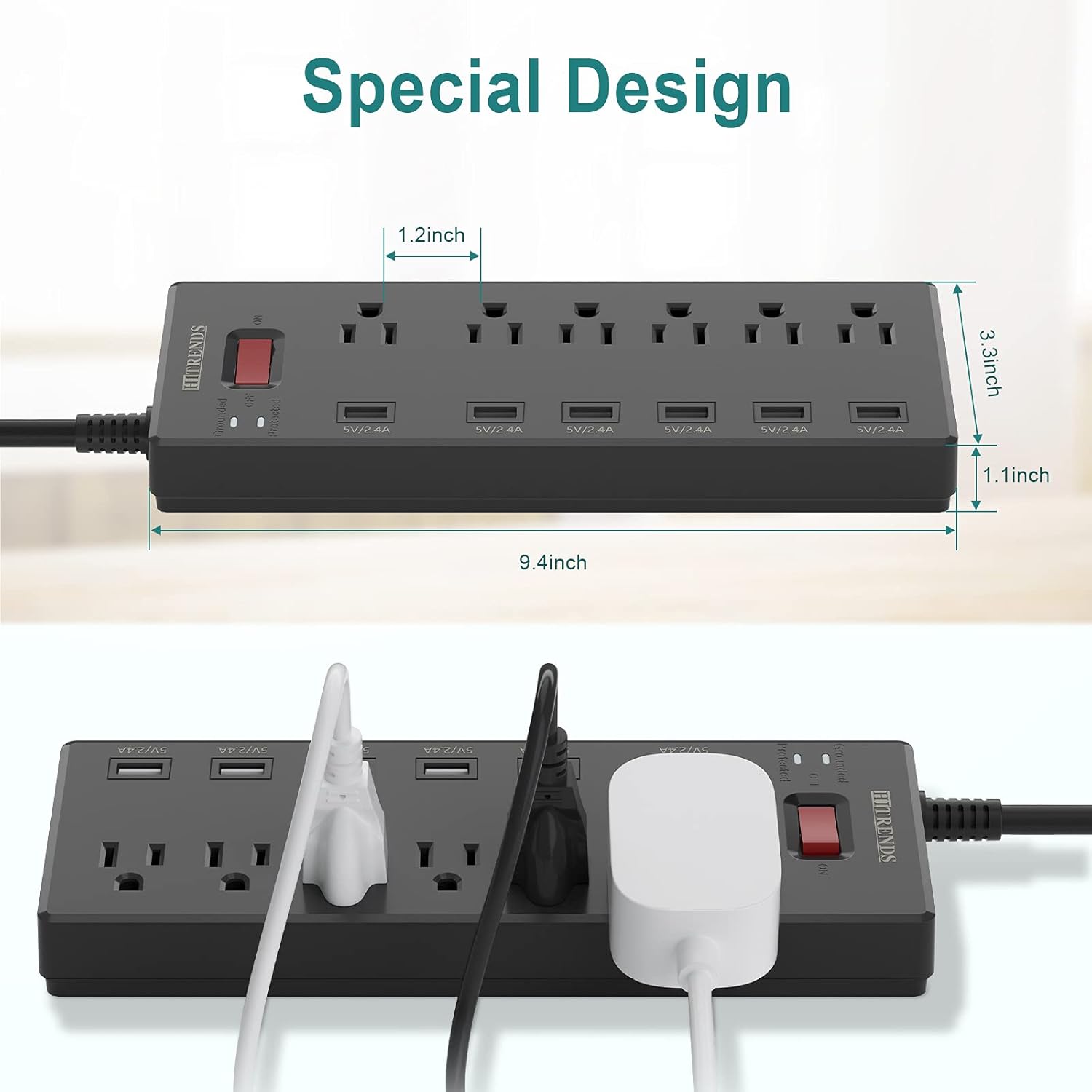 Power Bar, Power Strip Surge Protector 6 Outlets with 6 USB …