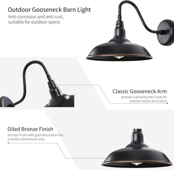 GOALPLUS 14in. Outdoor Gooseneck Barn Light for Garage, 2 Pa... - Image 7