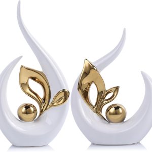 9.4" H White Gold Abstract Sculptures Home Decor, Ceramic Ar...