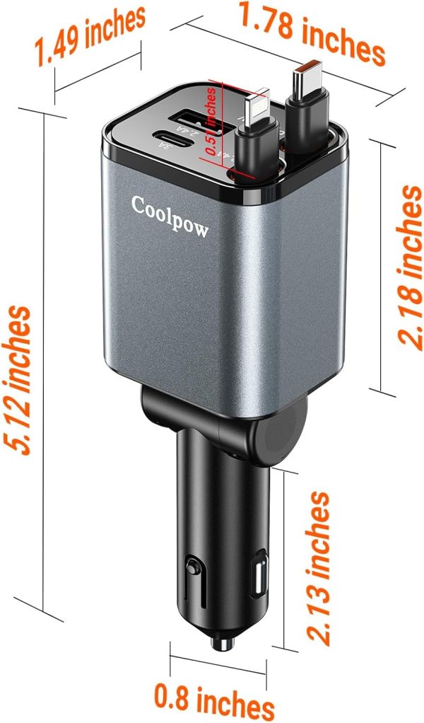 Retractable Car Charger 69W Cigarette Lighter USB C Car Phon... - Image 8
