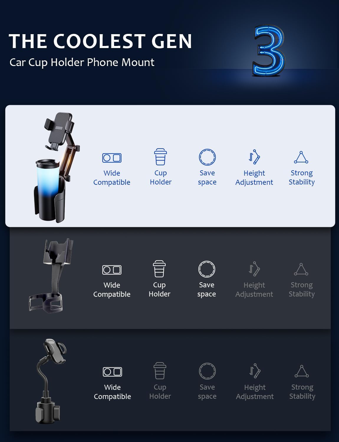 Cup Holder Phone Mount for Car, Tryone 2 in 1 Newest Phone H…