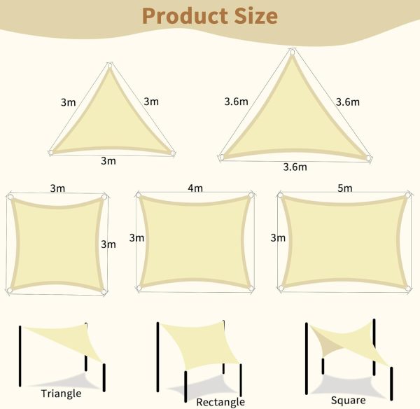 KALINCO Sun Shade Sail, Waterproof Shade Sail, 10'x13' Recta... - Image 4