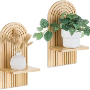 2 Pcs Boho Wooden Rainbow Wall Shelves Wall Mount Wooden She...