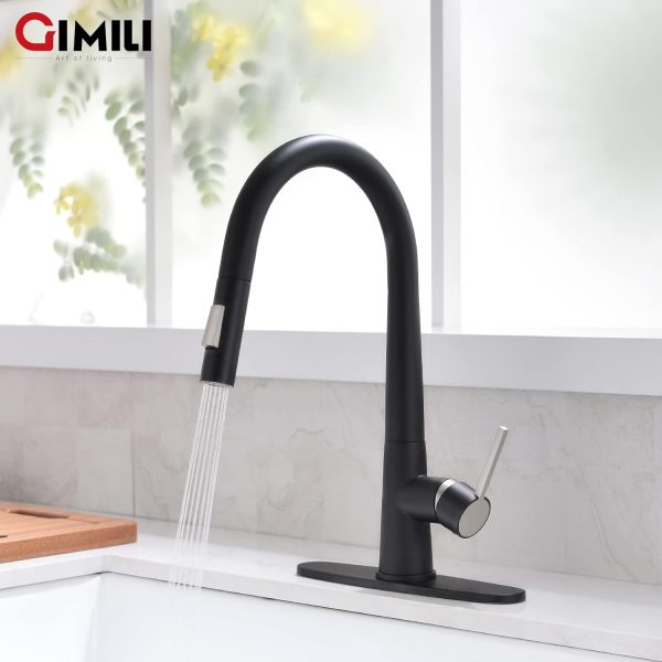 GIMILI Single Handle Pull Out Kitchen Faucet,Matte Black Kit... - Image 2