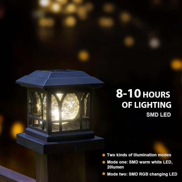 AEFRELEOHT Solar Post Cap Lights, Warm White & RGB Automatic... - Image 6