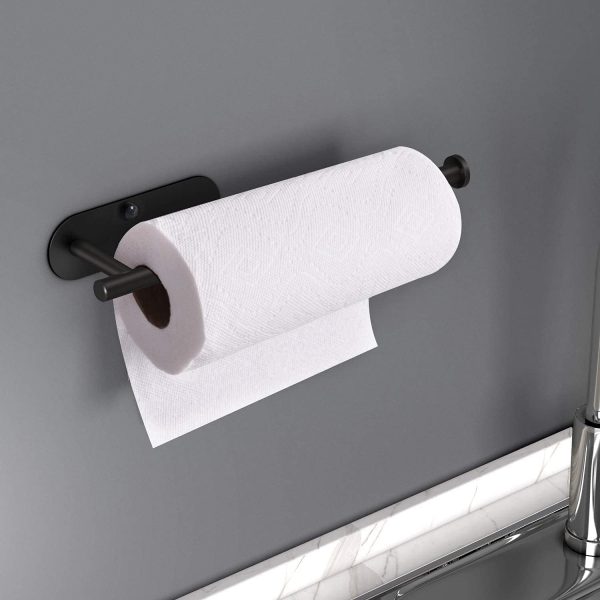 HUFEEOH Black Adhesive Paper Towel Holder Under Cabinet Wall... - Image 4