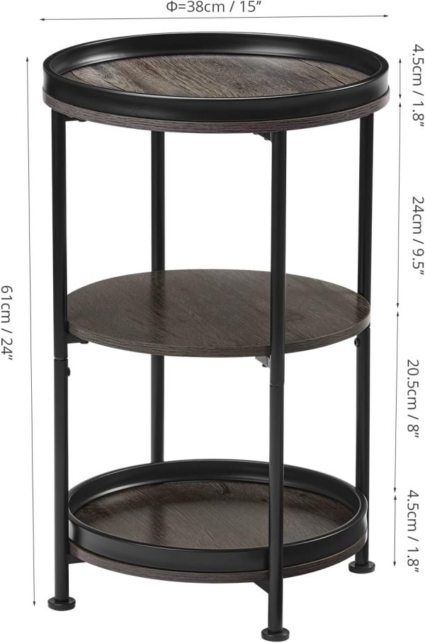 Dulcii Industrial Round End Table, 3 Tiers Round Side Table ... - Image 3