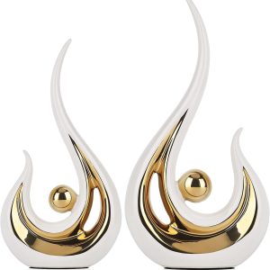 White and Gold Home Decor Accent- 2pcs, Modern Abstract Art ...