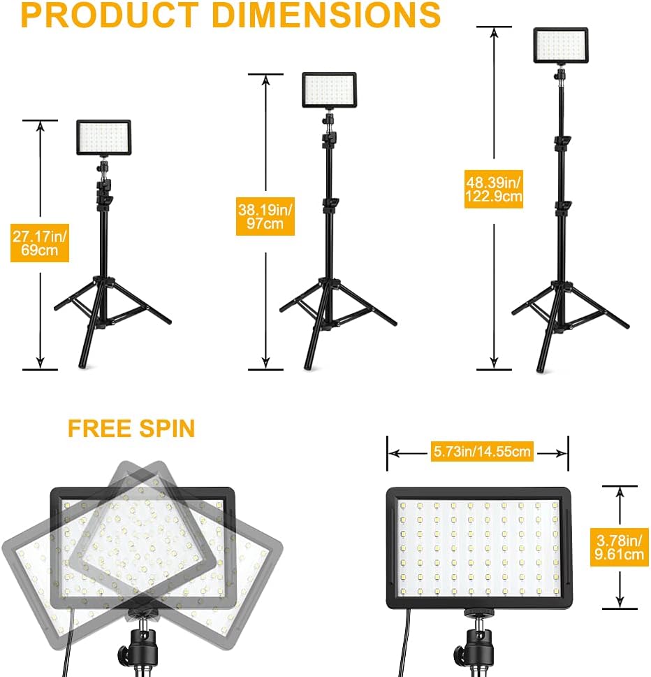3 Packs 70 LED Video Light with Adjustable Tripod Stand/Colo…