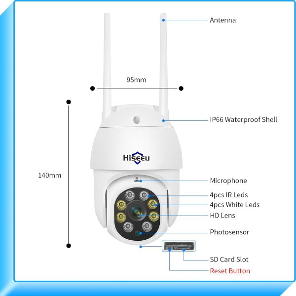 Hiseeu 5MP 360° Pan Tilt Camera WiFi Security Camera, Outdoo... - Image 7