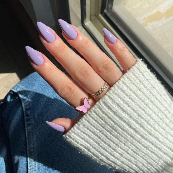 Purple Press on Nails Medium Almond Shape,Xcreando False Nai...