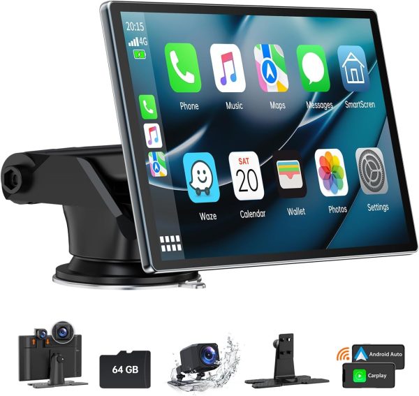 HOTPEAK Wireless Carplay & Android Auto, 9 Inch Portable Car...